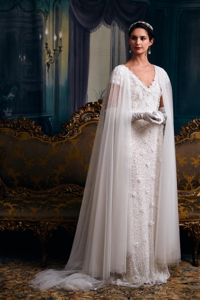 Fantine dress with Magnolia skirt worn as cape